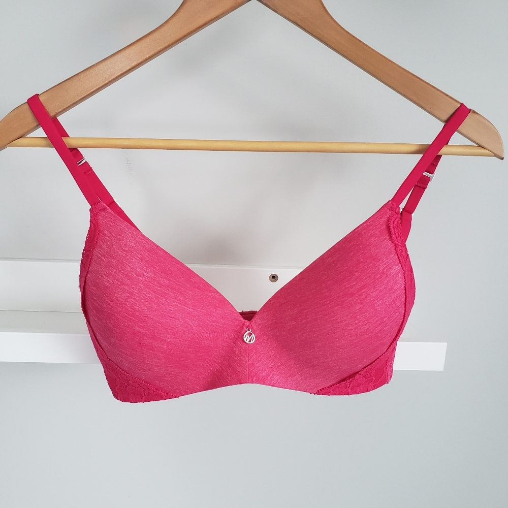 Montelle Intimates Wire-Free T-Shirt Bra 32D Pink Dragonfruit Mix